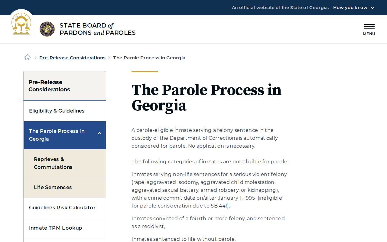 Georgia parole process and released inmate decision explanation